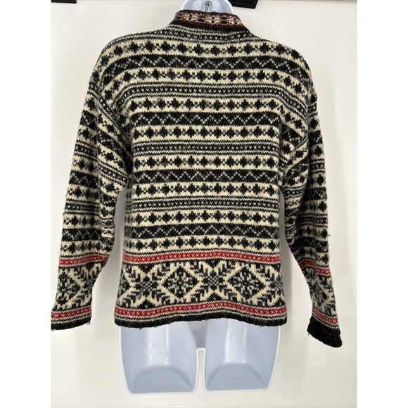 Vtg L.L. Bean Wool Blend Nordic fair isle Cardigan Silver‎ Buttons Sz XS USA - Picture 3 of 7